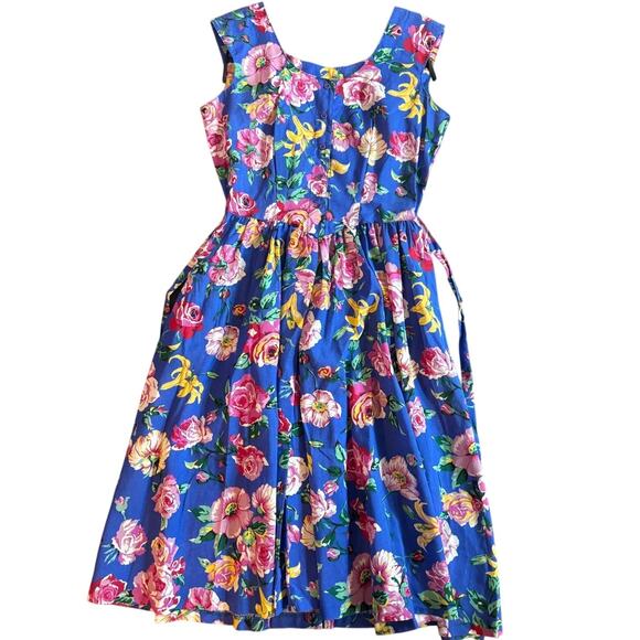 Vintage Deadstock 80s Robbie Bee Rose Floral Waist Midi Swing Dress Tie Back - Picture 1 of 7
